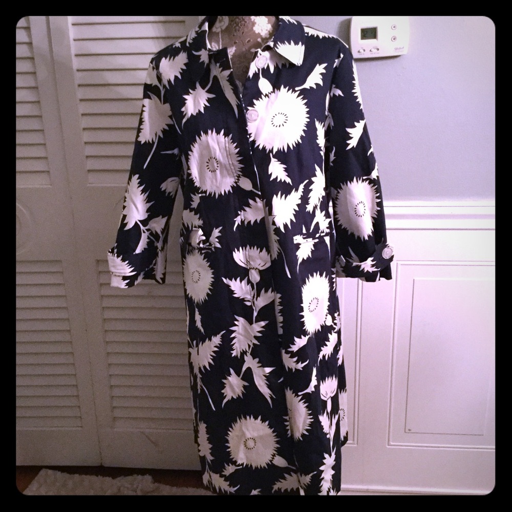 Women's Black & White Floral Trench Coat